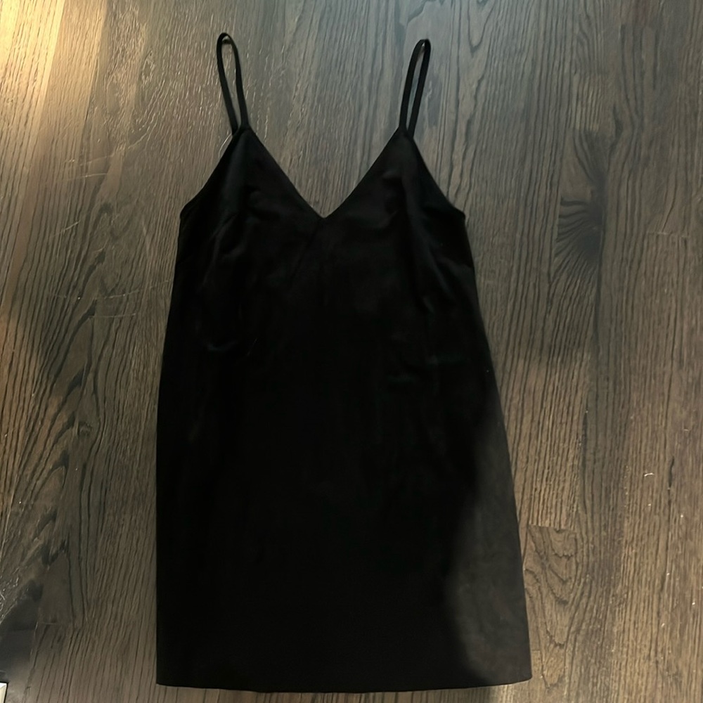 Black suede slip dress from Aritzia